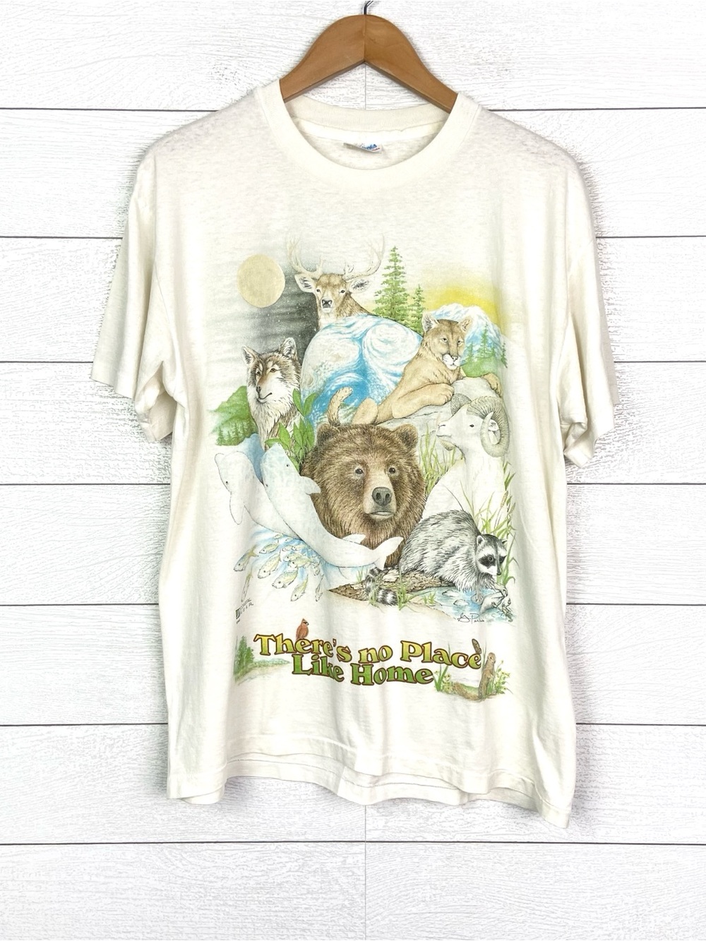 VINTAGE Animal Nature Graphic Tshirt Tee Coastal Wear Single Stitch Large